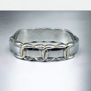 Two-Tone Bangle Bracelet Silver and Gold Tone Hinged